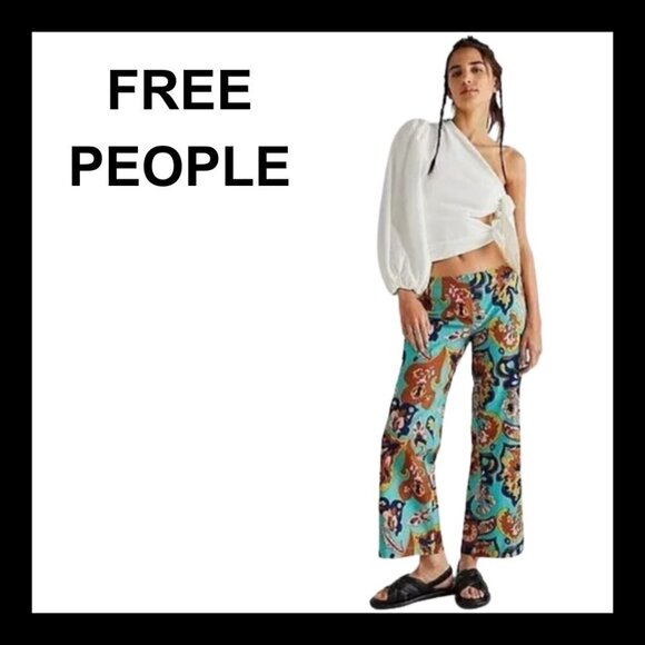 NWOT FREE PEOPLE Down and out printed flare pants - Picture 1 of 10